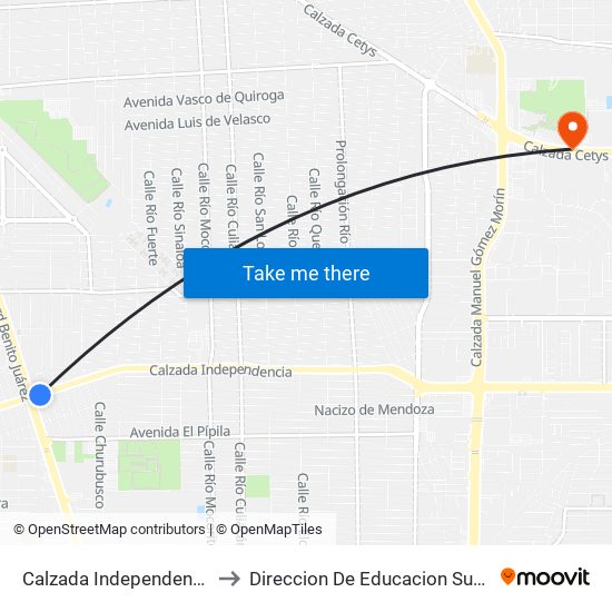 Calzada Independencia / Rafaela López De Rayón to Direccion De Educacion Superior E Investigacion Cetys Mexicali map