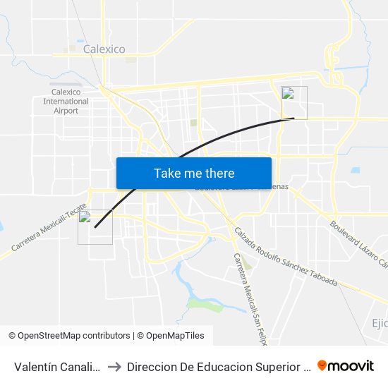 Valentín Canalizó / Federación to Direccion De Educacion Superior E Investigacion Cetys Mexicali map