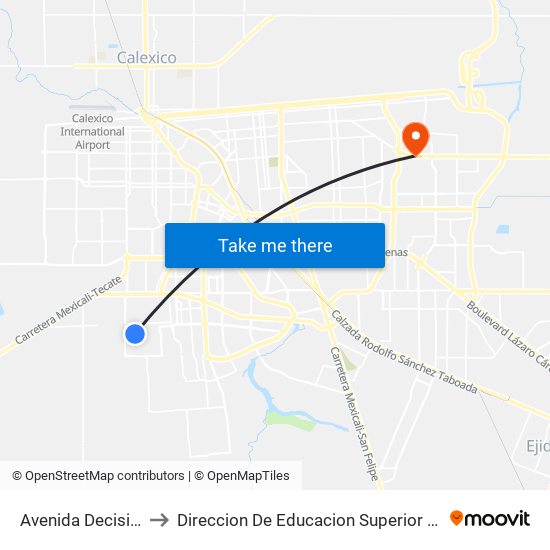 Avenida Decisión / Seguridad to Direccion De Educacion Superior E Investigacion Cetys Mexicali map