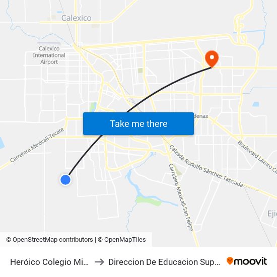 Heróico Colegio Militar / Hacienda Caracheo to Direccion De Educacion Superior E Investigacion Cetys Mexicali map