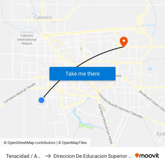 Tenacidad / Avenida Decisión to Direccion De Educacion Superior E Investigacion Cetys Mexicali map