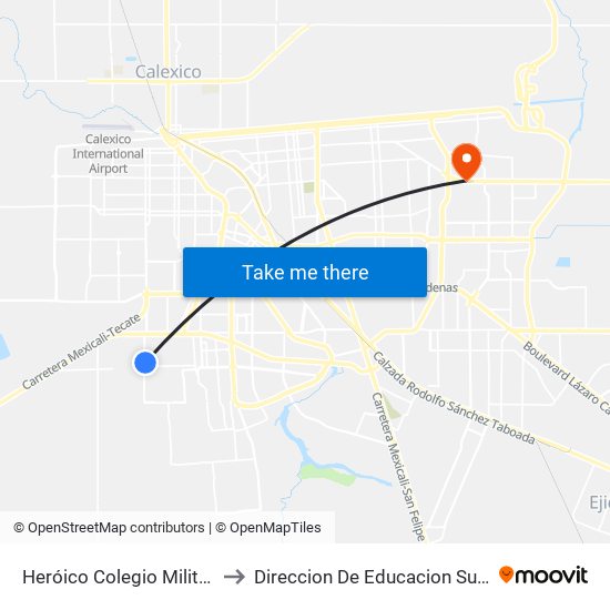 Heróico Colegio Militar / General Jesús María Garza to Direccion De Educacion Superior E Investigacion Cetys Mexicali map