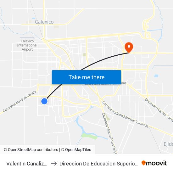 Valentín Canalizó / Los Capitanes to Direccion De Educacion Superior E Investigacion Cetys Mexicali map