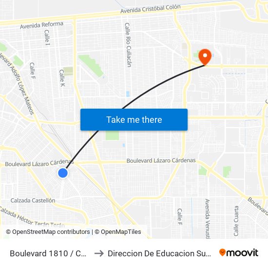Boulevard 1810 / Calzada San Miguel El Grande to Direccion De Educacion Superior E Investigacion Cetys Mexicali map