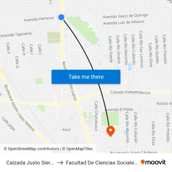 Calzada Justo Sierra, 950_1 to Facultad De Ciencias Sociales Y Politicas map