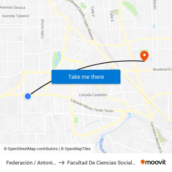 Federación / Antonio Medina to Facultad De Ciencias Sociales Y Politicas map