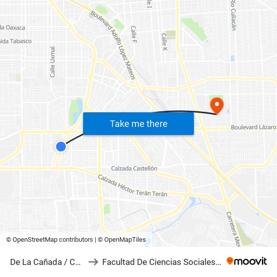 De La Cañada / Callejón E to Facultad De Ciencias Sociales Y Politicas map