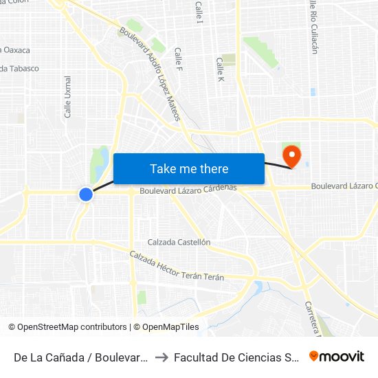 De La Cañada / Boulevard Lázaro Cárdenas to Facultad De Ciencias Sociales Y Politicas map