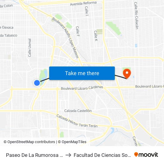 Paseo De La Rumorosa / De La Barranca to Facultad De Ciencias Sociales Y Politicas map