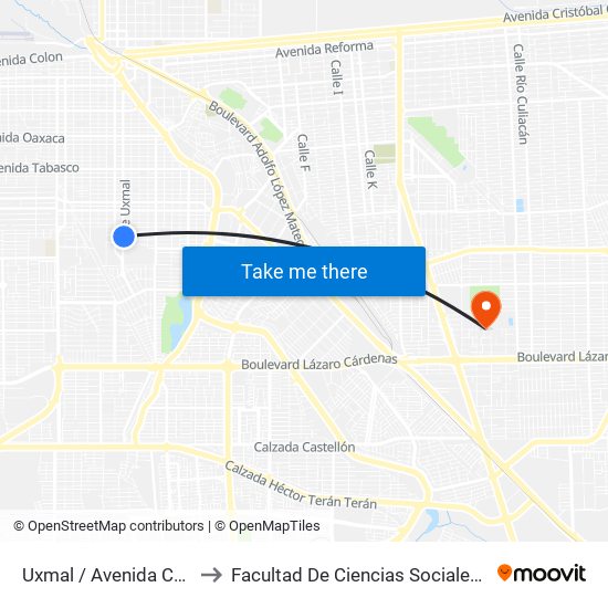 Uxmal / Avenida Chihuahua to Facultad De Ciencias Sociales Y Politicas map