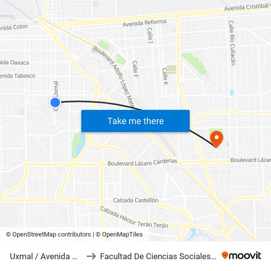 Uxmal / Avenida Coahuila to Facultad De Ciencias Sociales Y Politicas map