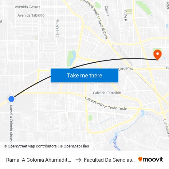 Ramal A Colonia Ahumadita / Calzada Esteban Cantú to Facultad De Ciencias Sociales Y Politicas map