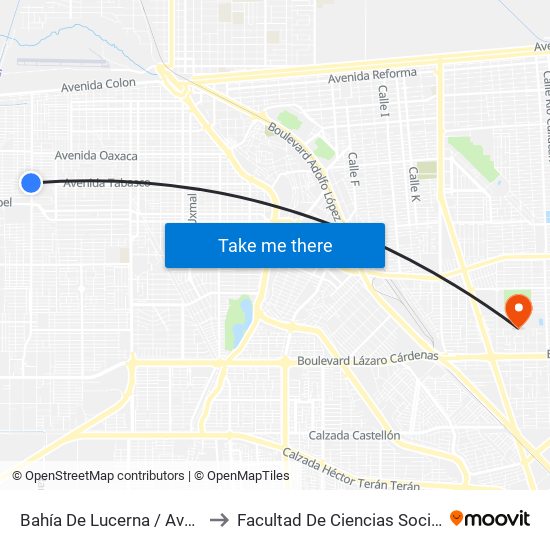 Bahía De Lucerna / Avenida Tabasco to Facultad De Ciencias Sociales Y Politicas map