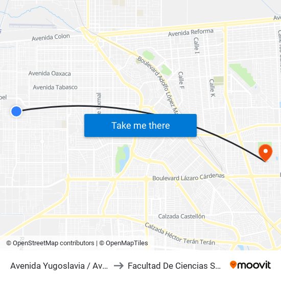 Avenida Yugoslavia / Avenida Patriotismo to Facultad De Ciencias Sociales Y Politicas map