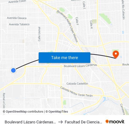 Boulevard Lázaro Cárdenas / Calzada Naciones Unidas to Facultad De Ciencias Sociales Y Politicas map