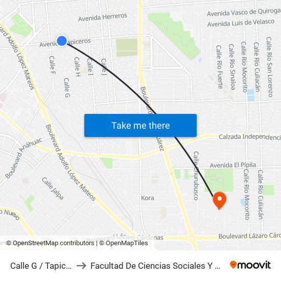 Calle G / Tapiceros to Facultad De Ciencias Sociales Y Politicas map