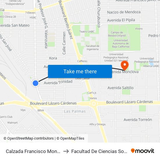 Calzada Francisco Montejano / Trinidad to Facultad De Ciencias Sociales Y Politicas map
