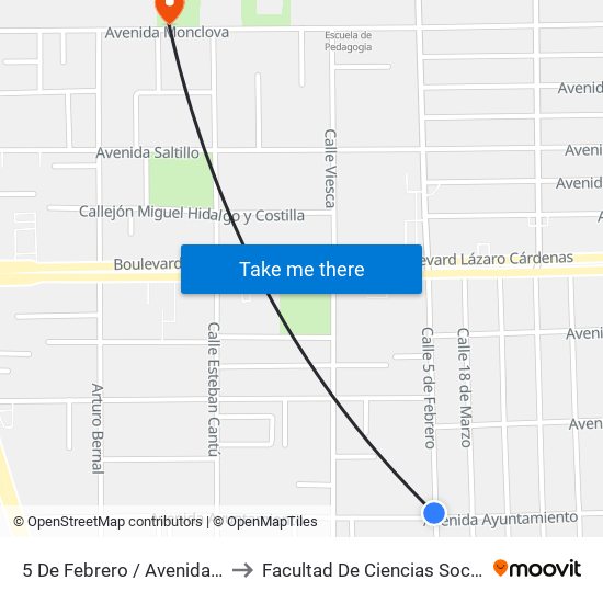 5 De Febrero / Avenida Ayuntamiento to Facultad De Ciencias Sociales Y Politicas map