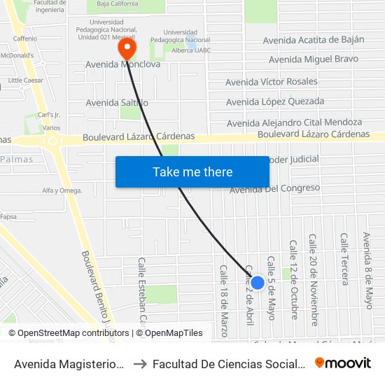 Avenida Magisterio1 De Mayo to Facultad De Ciencias Sociales Y Politicas map