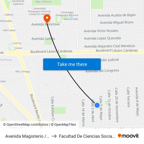 Avenida Magisterio / 1 De Mayo to Facultad De Ciencias Sociales Y Politicas map
