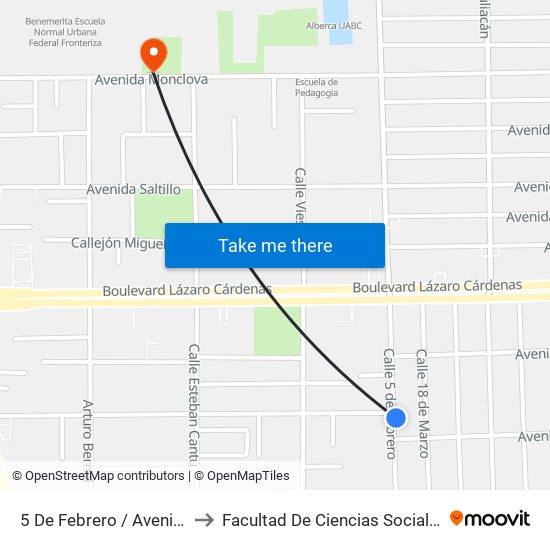 5 De Febrero / Avenida Torreón to Facultad De Ciencias Sociales Y Politicas map