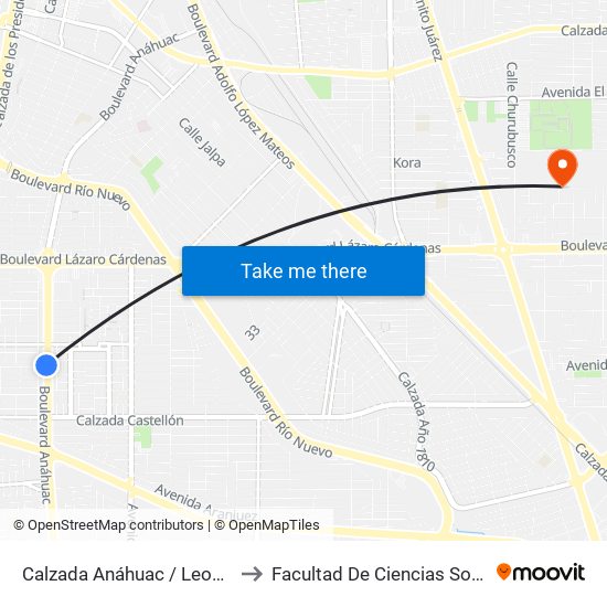 Calzada Anáhuac / Leobardo De La Cruz to Facultad De Ciencias Sociales Y Politicas map