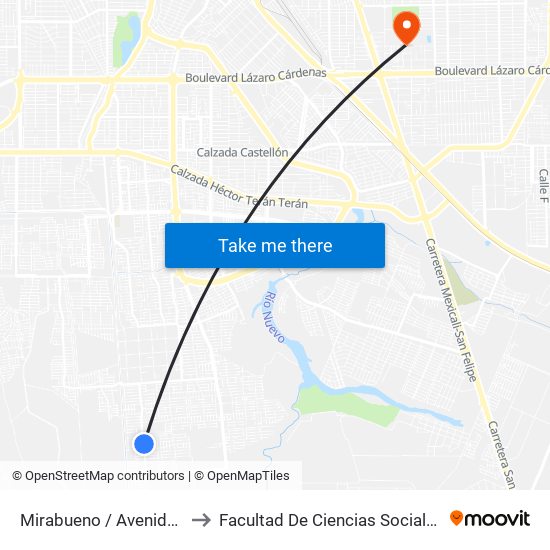 Mirabueno / Avenida Cisneros to Facultad De Ciencias Sociales Y Politicas map