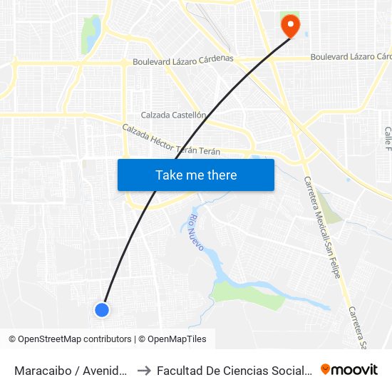 Maracaibo / Avenida Burguete to Facultad De Ciencias Sociales Y Politicas map