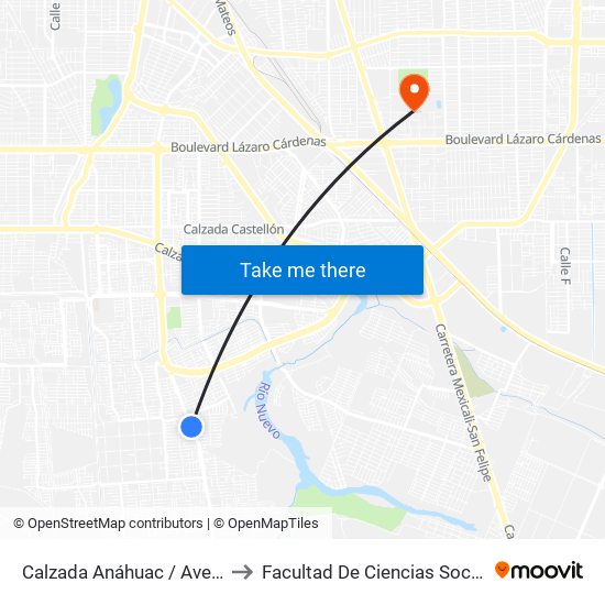 Calzada Anáhuac / Avenida Castillejo to Facultad De Ciencias Sociales Y Politicas map