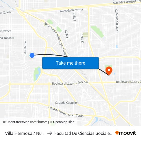 Villa Hermosa / Nuevo León to Facultad De Ciencias Sociales Y Politicas map