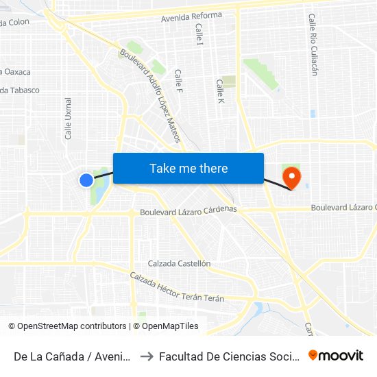 De La Cañada / Avenida Del Arroyo to Facultad De Ciencias Sociales Y Politicas map