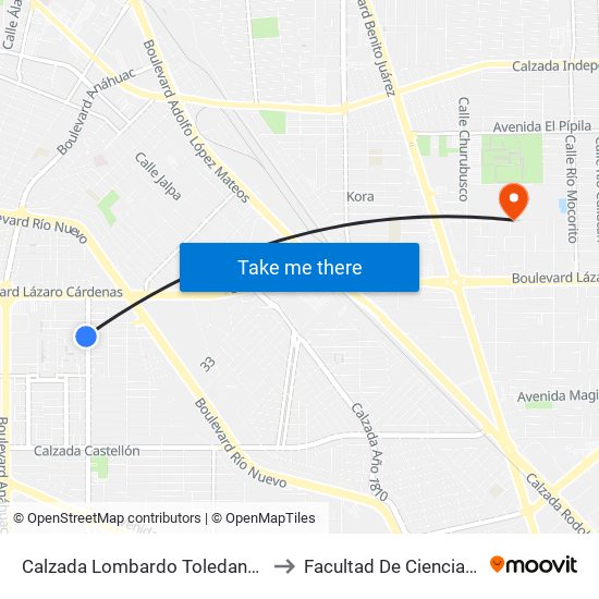 Calzada Lombardo Toledano / Avenida Eleno Hernández to Facultad De Ciencias Sociales Y Politicas map