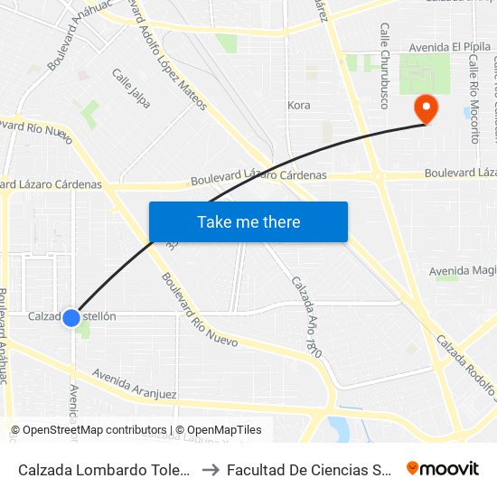 Calzada Lombardo Toledano / José Rubio to Facultad De Ciencias Sociales Y Politicas map