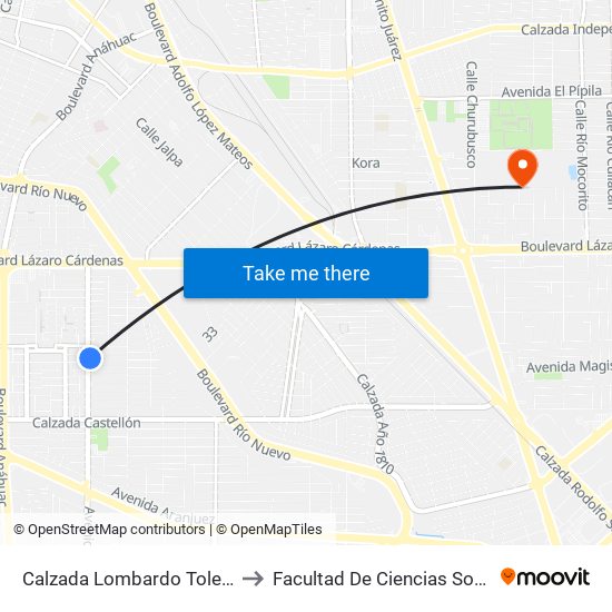 Calzada Lombardo Toledano / Mallorca to Facultad De Ciencias Sociales Y Politicas map