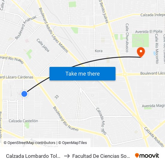 Calzada Lombardo Toledano / Orozco to Facultad De Ciencias Sociales Y Politicas map