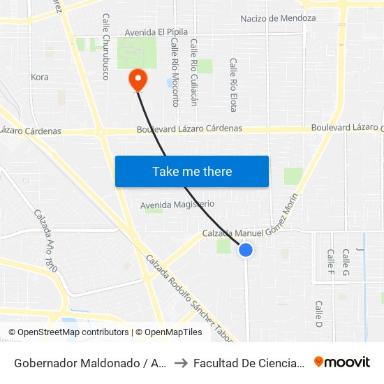 Gobernador Maldonado / Avenida Presa López Zamora to Facultad De Ciencias Sociales Y Politicas map