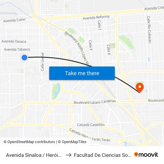 Avenida Sinaloa / Heróico Colegio Militar to Facultad De Ciencias Sociales Y Politicas map