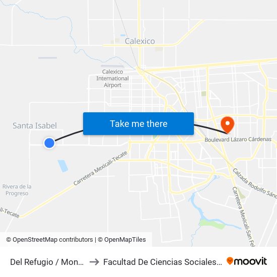 Del Refugio / Monte Xanic to Facultad De Ciencias Sociales Y Politicas map