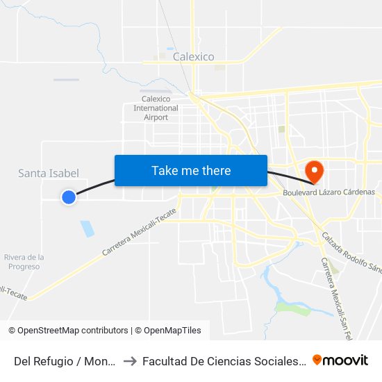Del Refugio / Monte Xanic to Facultad De Ciencias Sociales Y Politicas map