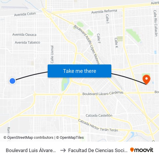 Boulevard Luis Álvarez / Psicólogos to Facultad De Ciencias Sociales Y Politicas map