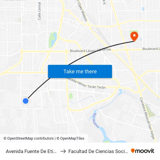 Avenida Fuente De Etiopía / Justicia to Facultad De Ciencias Sociales Y Politicas map