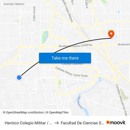 Heróico Colegio Militar / José Mariano Salas to Facultad De Ciencias Sociales Y Politicas map