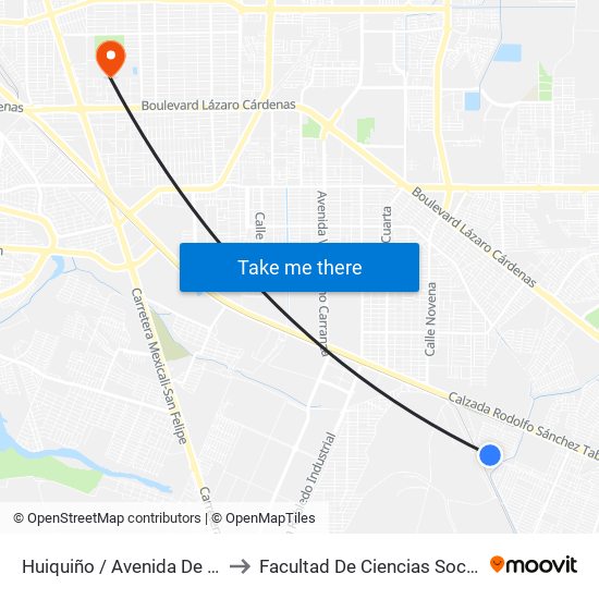 Huiquiño / Avenida De Los Mosaícos to Facultad De Ciencias Sociales Y Politicas map