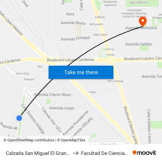Calzada San Miguel El Grande / Avenida Niños Héroes to Facultad De Ciencias Sociales Y Politicas map
