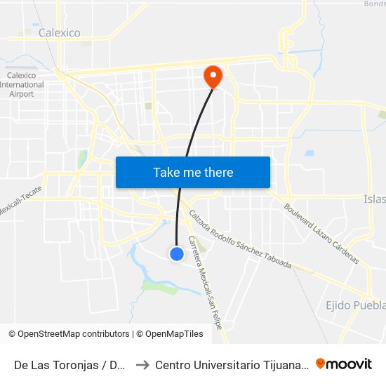 De Las Toronjas / De Los Limones to Centro Universitario Tijuana Campus Mexicali map