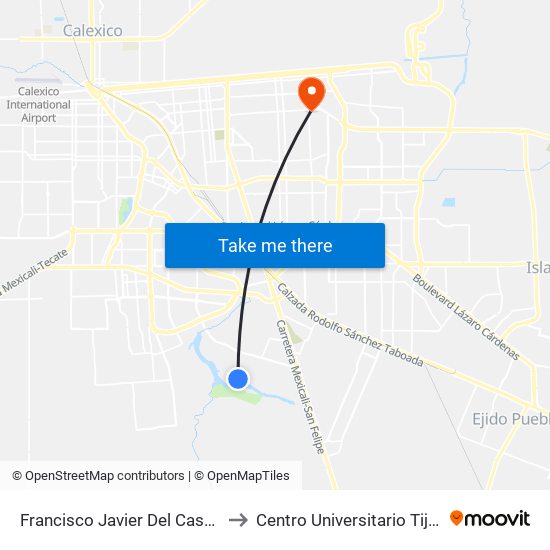Francisco Javier Del Castillo / José María Del Río to Centro Universitario Tijuana Campus Mexicali map