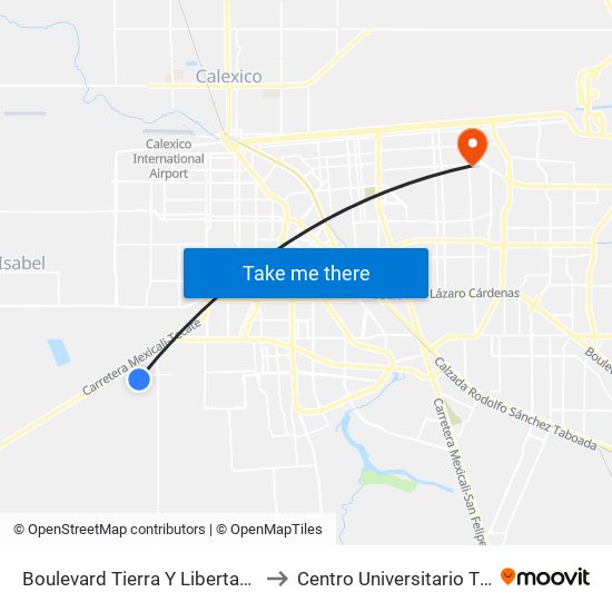 Boulevard Tierra Y Libertad / Avenida Lázaro Cárdenas to Centro Universitario Tijuana Campus Mexicali map