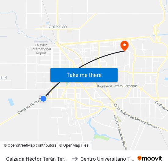 Calzada Héctor Terán Terán / Calzada Esteban Cantú to Centro Universitario Tijuana Campus Mexicali map