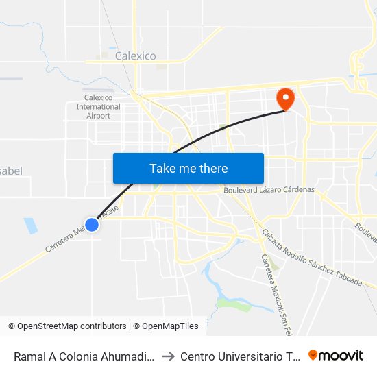 Ramal A Colonia Ahumadita / Calzada Esteban Cantú to Centro Universitario Tijuana Campus Mexicali map