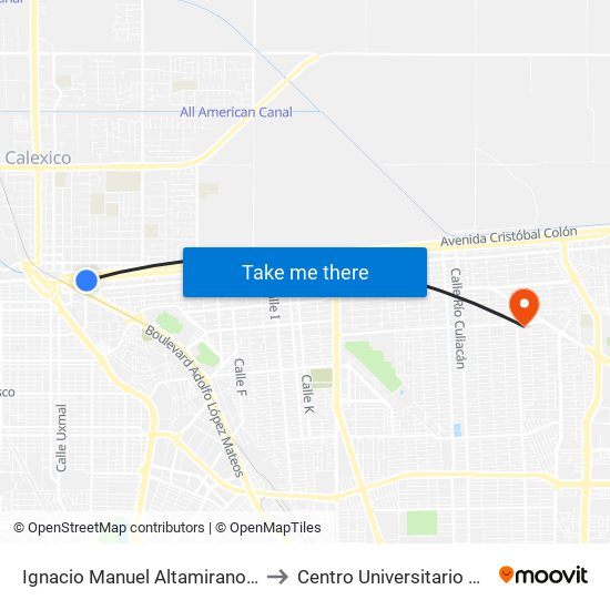 Ignacio Manuel Altamirano / Avenida Francisco Madero to Centro Universitario Tijuana Campus Mexicali map